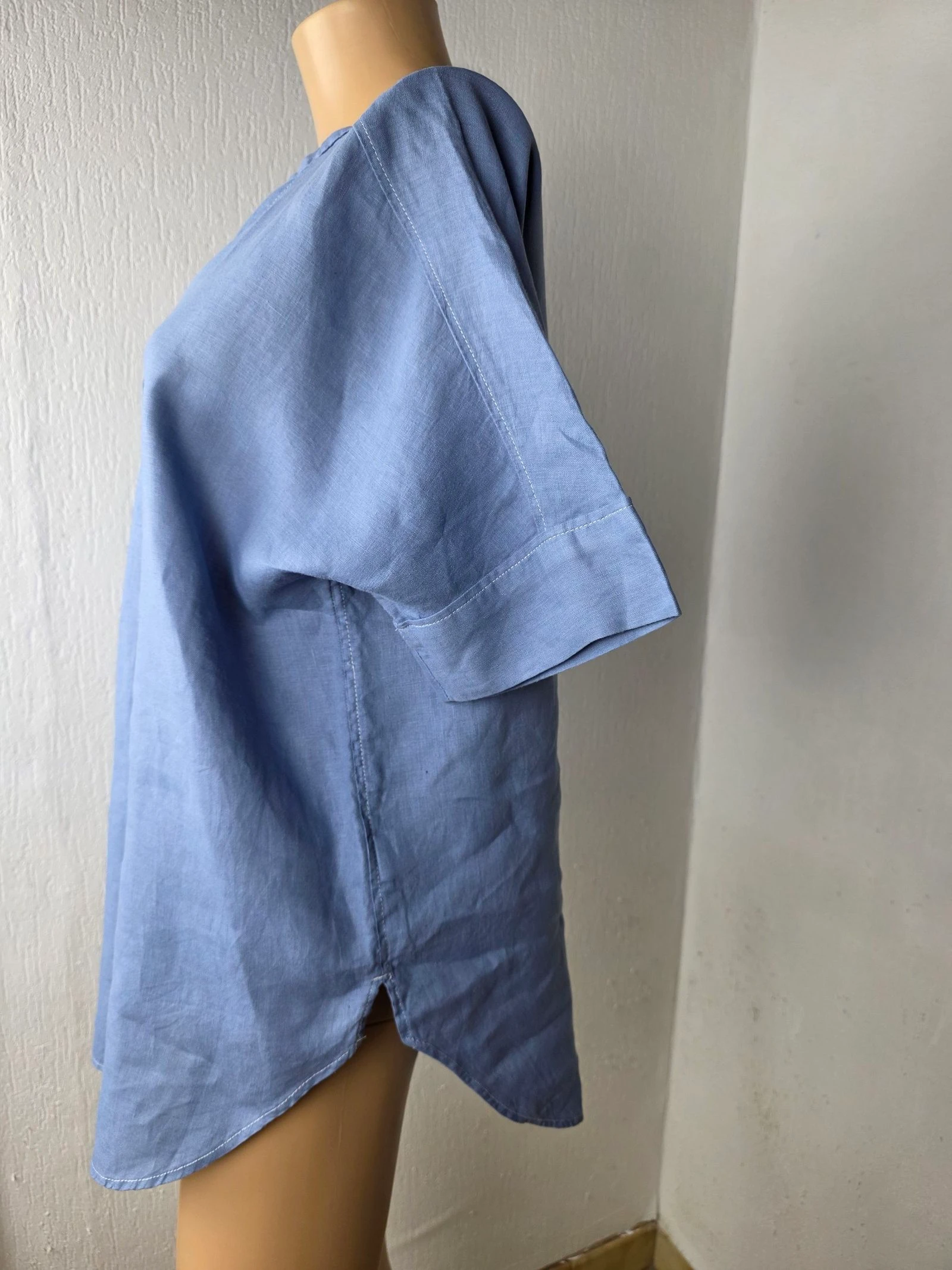 Blusa de linho puro azul lavanda - Estilo Túnica/Caftan - Tamanho único nova – photo 5